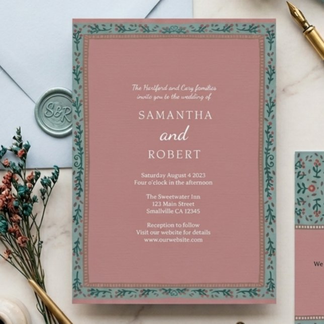 Invitation Mariage Fantaisiste Vigne Vert Bleu  (Créateur téléchargé)