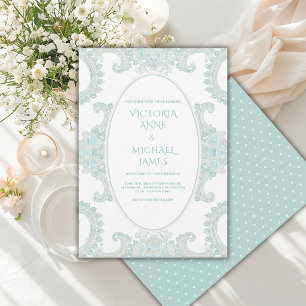 Invitation Mariage Fantaisiste Vintage avec Dentelle Verte