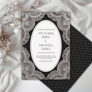 Invitation Mariage Fantaisiste Vintage Broderie Anglaise Noir