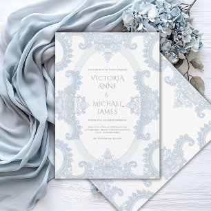 Invitation Mariage Fantaisiste Vintage Dentelle Bleue