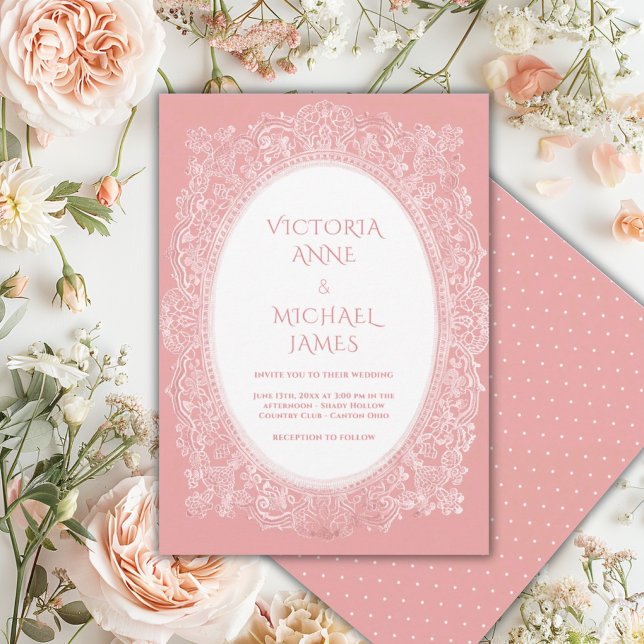 Invitation Mariage Fantaisiste Vintage Dentelle de Pêche  (Créateur téléchargé)