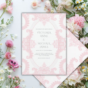 Invitation Mariage Fantaisiste Vintage en Dentelle Rose 