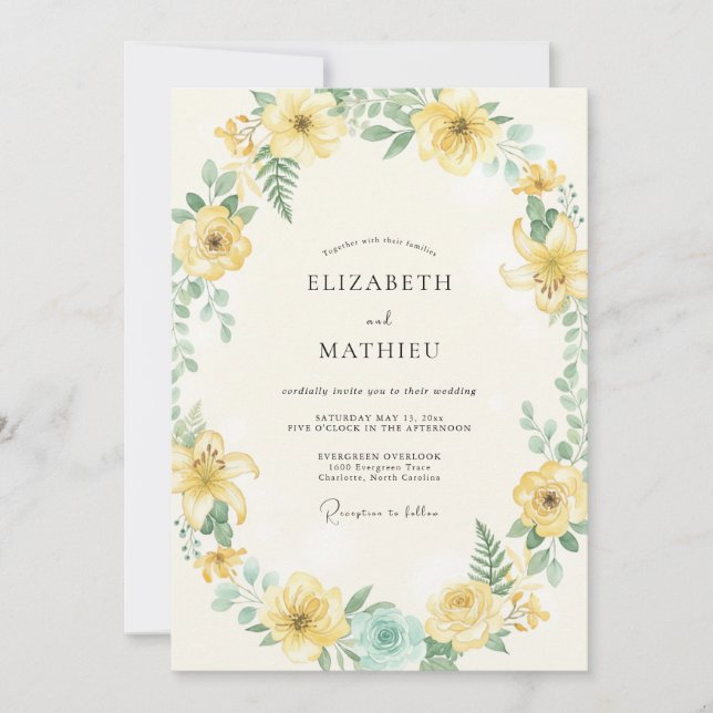 Invitation Mariage fantaisiste Yellow Blossom (Devant)