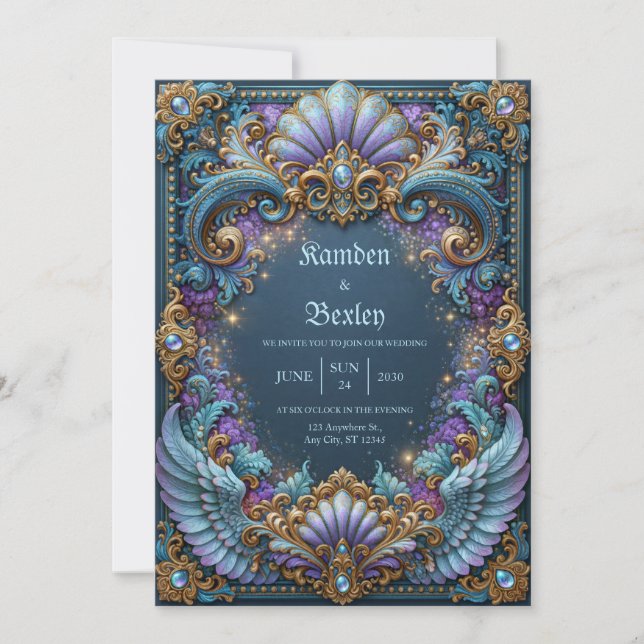 Invitation Mariage Fantastique aux Ailes de Lavande (Devant)