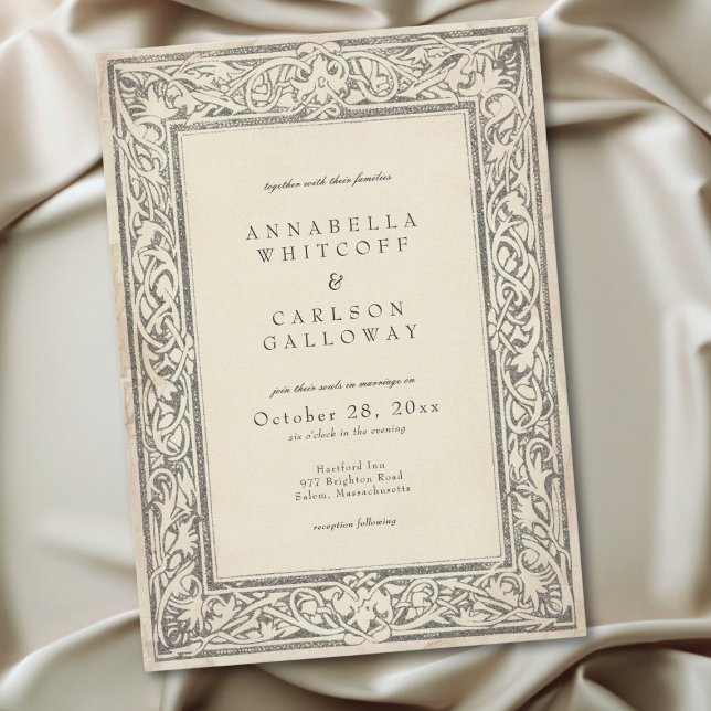Invitation Mariage Fantasy Médiéval Gravure Vintage Noir (Medieval Fantasy Vintage Black Etching Wedding Invitation)