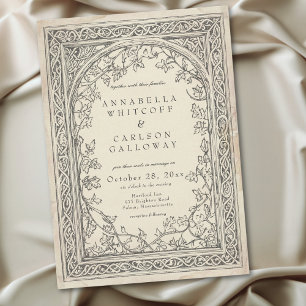 Invitation Mariage Fantasy Médiéval Vintage Gravure sur Noir