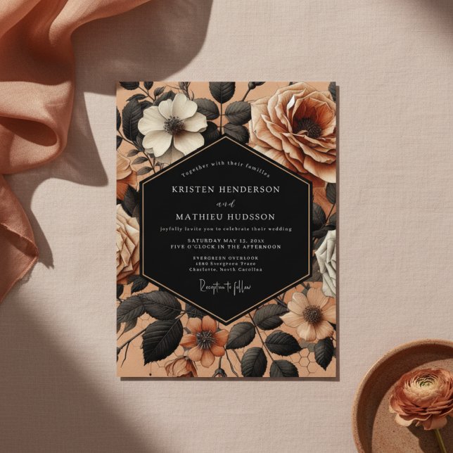 Invitation Mariage Faste Floral Orange Brûlé (Créateur téléchargé)