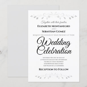 Invitation Mariage Faux Faux Foil Floral Argent