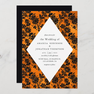 Invitation Mariage Faux Foil de Glam orange et noir
