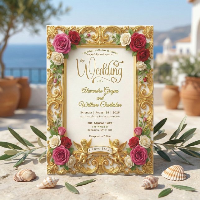 Invitation Mariage Faux Foil Rose Poudré et Crème de Champagn (Créateur téléchargé)