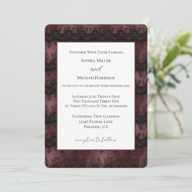 Invitation Mariage Faux Lac Bourgogne Noir (Debout devant)