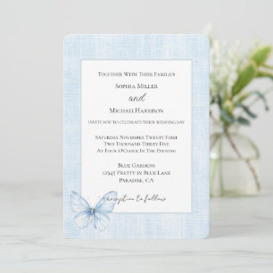 Invitation Mariage Faux Lin Papillon Bleu Bébé