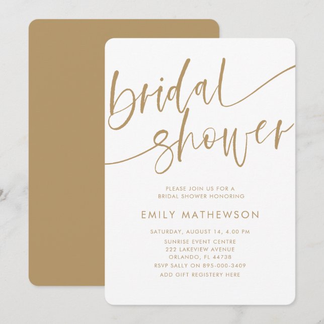 Invitation Mariage Faux Or Typographie Fête de Fiançailles (Devant / Derrière)