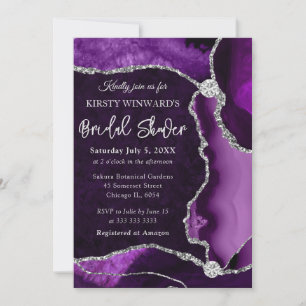 Invitation Mariage Faux Paillettes Violet et Argent Agate