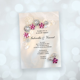 Invitation Mariage Faux Pink Diamond et White Peartons