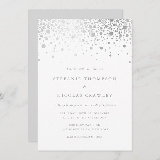 Invitation Mariage Faux Silver Foil Confetti Dots (Devant / Derrière)