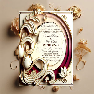 Invitation Mariage Faux Tulipe Mûre Baroque Grandeur Or