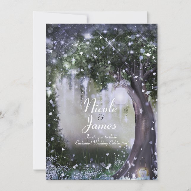 Invitation Mariage féerique dans une forêt enchantée de lavan (Devant)