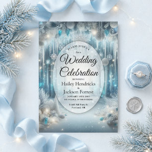 Invitation Mariage féérique dans une forêt enneigée