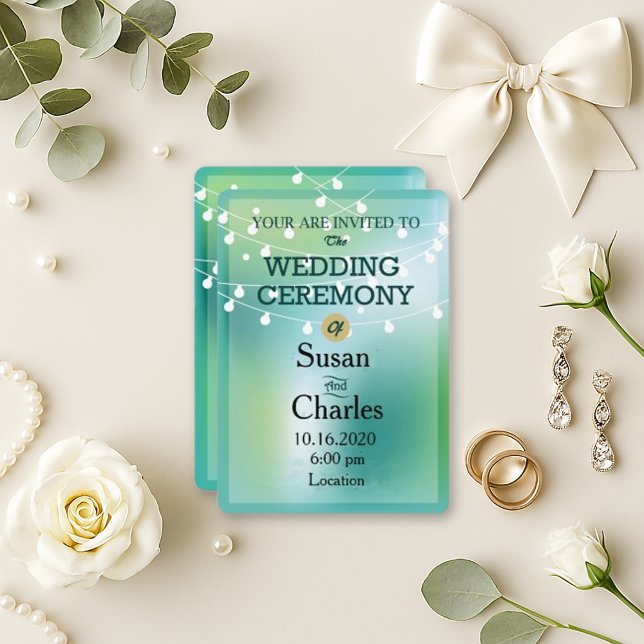 Invitation Mariage Festif Green Blue Llow String Light (Créateur téléchargé)