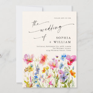 Invitation Mariage Festive Bright Watercolor Fleurs sauvages