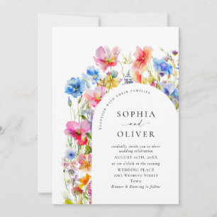 Invitation Mariage Festive Bright Watercolor Fleurs sauvages