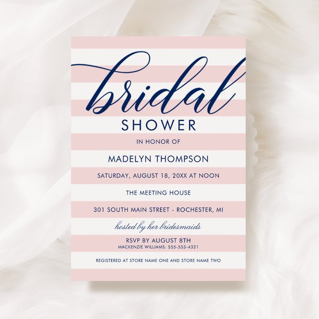 Invitation Mariage Fête de douche de mariée rayée rose et mar (Créateur téléchargé)