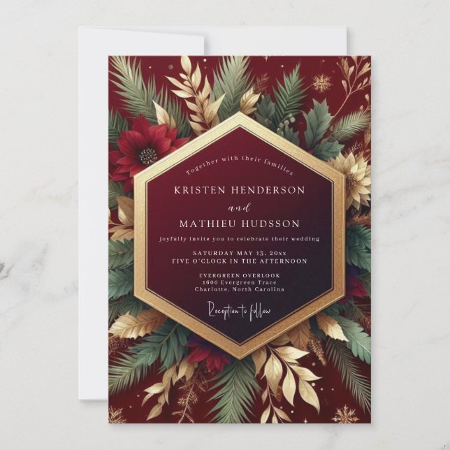 Invitation Mariage Fête en Feuillage de Bourgogne (Devant)