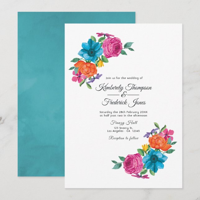 Invitation Mariage Fête Florale à l'Aquarelle (Devant / Derrière)
