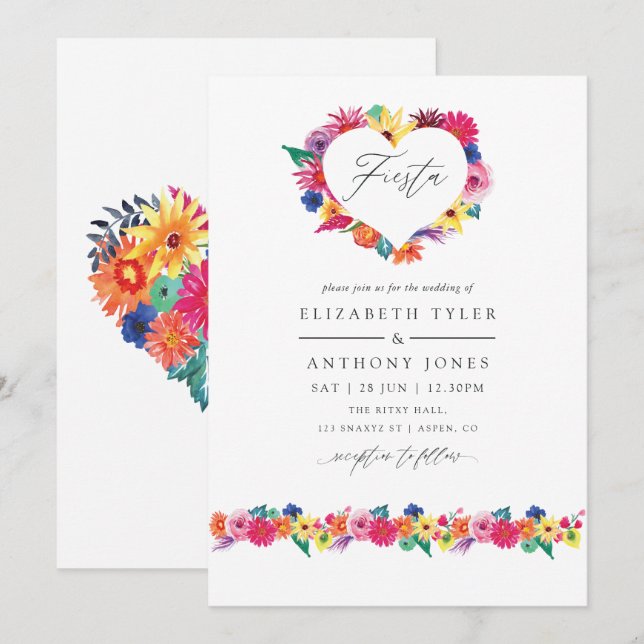 Invitation Mariage Fête Florale Aquarelle (Devant / Derrière)