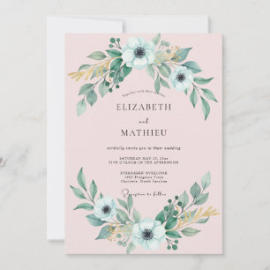 Invitation Mariage Feuillage Anémone Blanche