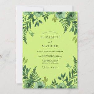 Invitation Mariage Feuillage Aquarelle Citron Vert