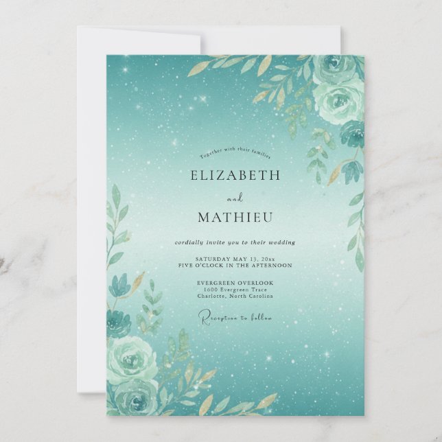 Invitation Mariage Feuillage Aquarelle Mousse de Mer (Devant)