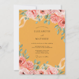 Invitation Mariage Feuillage Aquarelle Moutarde