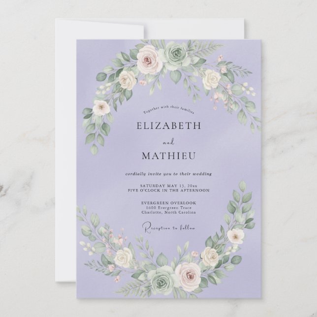 Invitation Mariage Feuillage Aquarelle Pervenche (Devant)