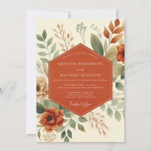 Invitation Mariage Feuillage Automnal Terracotta (Devant)