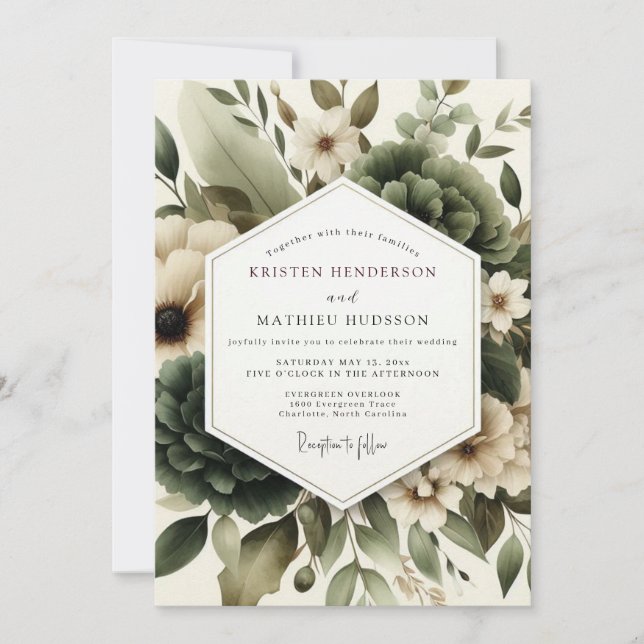 Invitation Mariage Feuillage Brumeux Sauge (Devant)
