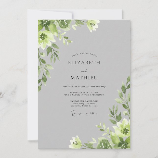 Invitation Mariage Feuillage Chartreuse Argenté (Devant)
