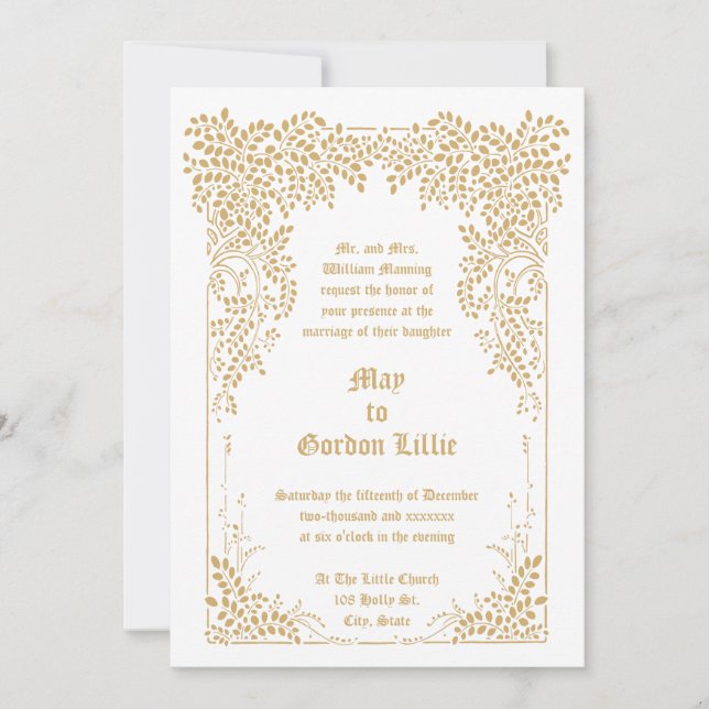 Invitation Mariage Feuillage d'Arbre de l'Ère Victorienne Vin (Devant)