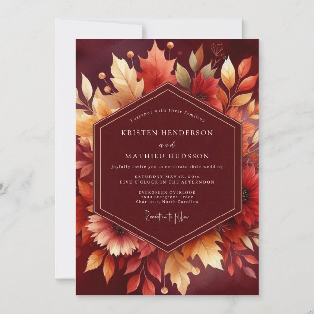 Invitation Mariage Feuillage d'Automne en Bourgogne (Devant)