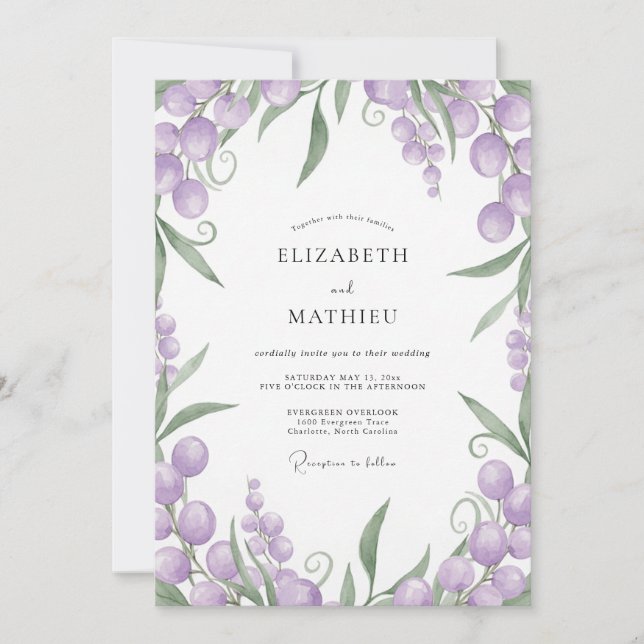 Invitation Mariage Feuillage de Baie d'Améthyste (Devant)