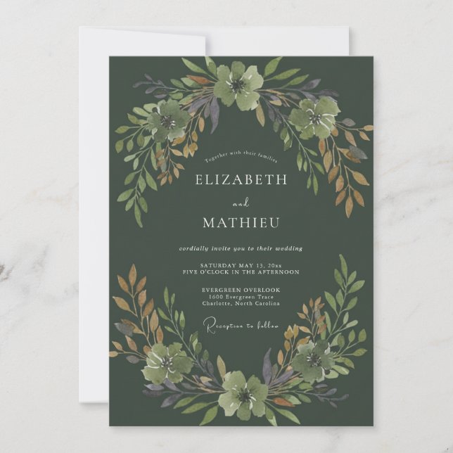 Invitation Mariage Feuillage de Prunier Olive Sage (Devant)