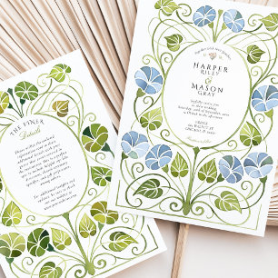 Invitation Mariage Feuillage de Verdure Bleu Poussiéreux