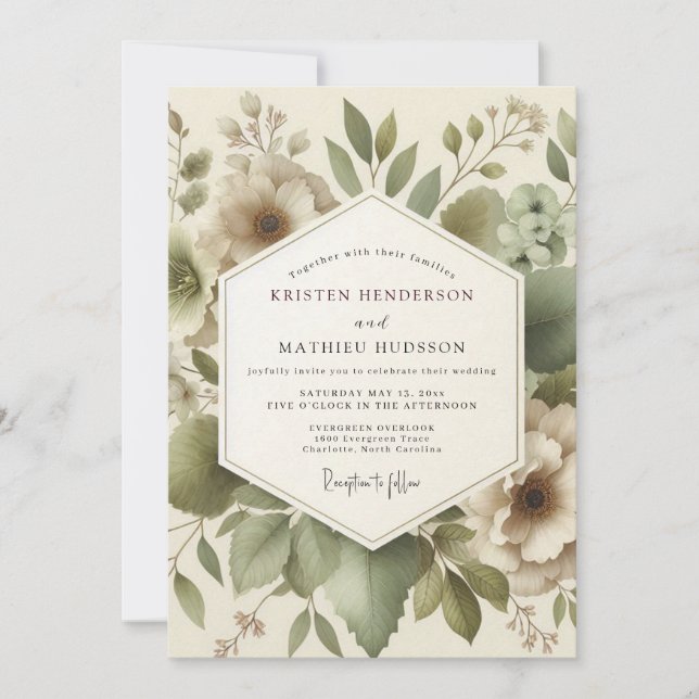 Invitation Mariage Feuillage Éthéré Sage (Devant)
