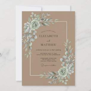 Invitation Mariage Feuillage Eucalyptus Sable