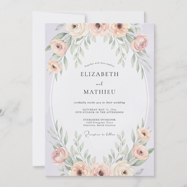 Invitation Mariage Feuillage Fleur de Blush (Devant)