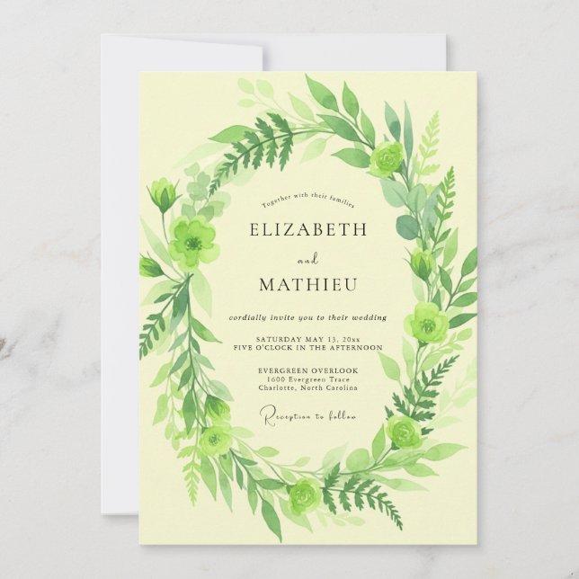 Invitation Mariage Feuillage Fougère Beurre (Devant)