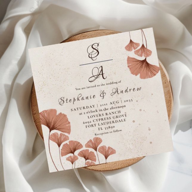 Invitation Mariage Feuillage Ginkgo Terracotta Rustique  (Créateur téléchargé)