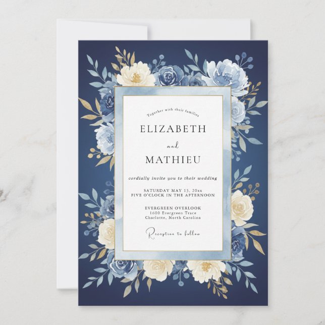 Invitation Mariage Feuillage Peint à Minuit (Devant)