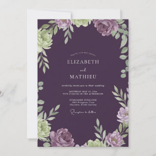 Invitation Mariage Feuillage Peint Aubergine